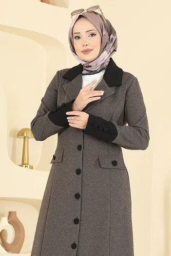 moda selvim Kruvaze Yaka Tivit Kombin 2795SL432 Kahve&Siyah - Thumbnail