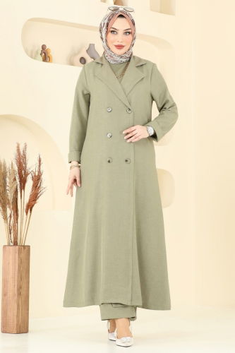 moda selvim Kruvaze Yaka Üçlü Takım 2653SL432 Çağla - Thumbnail