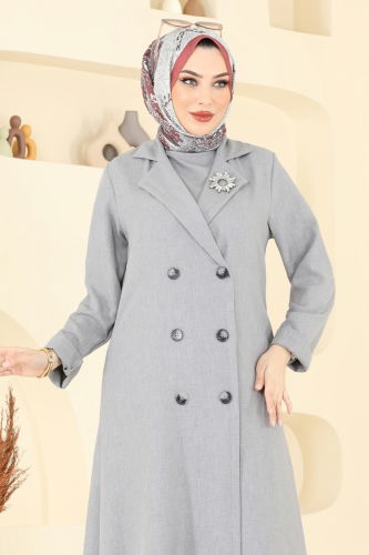moda selvim Kruvaze Yaka Üçlü Takım 2653SL432 Gri - Thumbnail