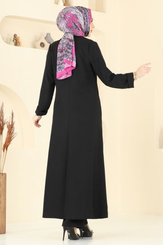 moda selvim Kruvaze Yaka Üçlü Takım 2653SL432 Siyah - Thumbnail