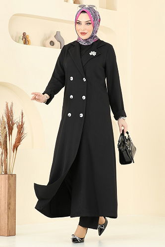 moda selvim Kruvaze Yaka Üçlü Takım 2653SL432 Siyah - Thumbnail