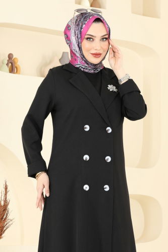 moda selvim Kruvaze Yaka Üçlü Takım 2653SL432 Siyah - Thumbnail