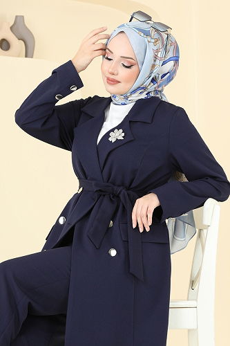 moda selvim Kruvaze Yakalı Ceket Takım 2643SL432 Laci - Thumbnail