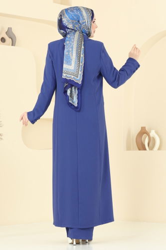 moda selvim Kruvaze Yakalı Üçlü Takım 8036AB368 İndigo - Thumbnail