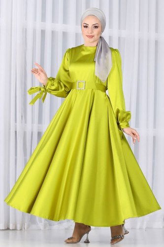 moda selvim Kuğu Saten Abiye 1858AY342 Asit - Thumbnail