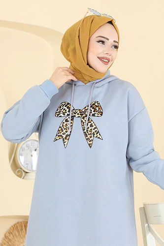 moda selvim Kurdele Desen Üç İplik Tunik 5286TEG847 Bebe Mavisi - Thumbnail