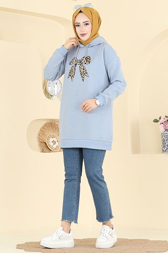 moda selvim Kurdele Desen Üç İplik Tunik 5286TEG847 Bebe Mavisi - Thumbnail