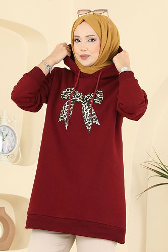 moda selvim Kurdele Desen Üç İplik Tunik 5286TEG847 Bordo - Thumbnail