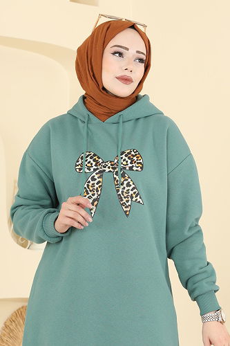 moda selvim Kurdele Desen Üç İplik Tunik 5286TEG847 Mint - Thumbnail