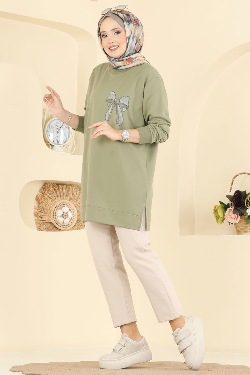 Kurdele Desenli İki İp Tunik 305OZN1046 Haki