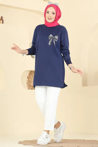 moda selvim Kurdele Desenli İki İp Tunik 305OZN1046 Laci - Thumbnail