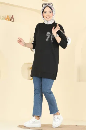 O.Z.N. - Kurdele Desenli İki İp Tunik 305OZN1046 Siyah