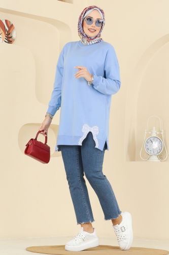T.E.G. - Kurdele Yırtmaçlı İki İp Tunik 7095TEG847 Bebe Mavisi