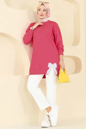 T.E.G. - Kurdele Yırtmaçlı İki İp Tunik 7095TEG847 Fuşya