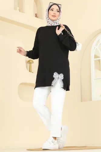 T.E.G. - Kurdele Yırtmaçlı İki İp Tunik 7095TEG847 Siyah