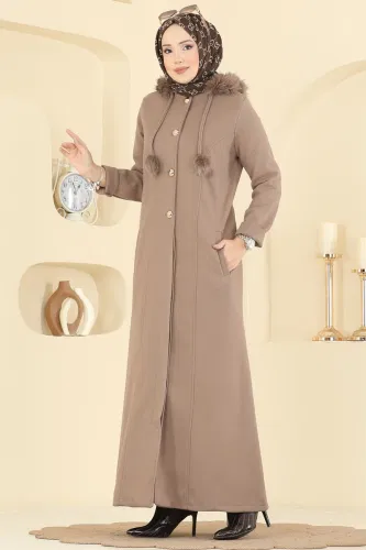 Y.G.S. - Kürk Detaylı Kaşe Kaban 6667YG95 Koyu Vizyon