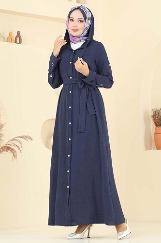 moda selvim Kuş Gözü Detaylı Ferace Elbise 451DVL817 Laci - Thumbnail