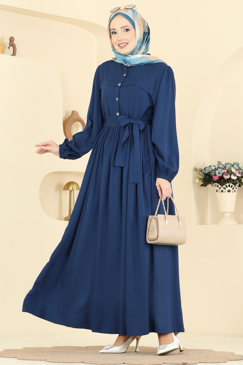 Kuşak Detaylı Belmando Elbise 7160BG354 İndigo
