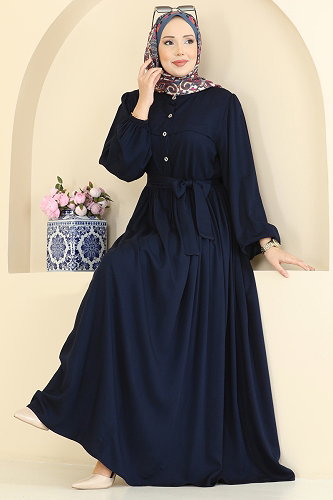 moda selvim Kuşak Detaylı Belmando Elbise 7160BG354 Laci - Thumbnail