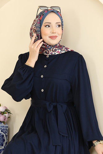 moda selvim Kuşak Detaylı Belmando Elbise 7160BG354 Laci - Thumbnail