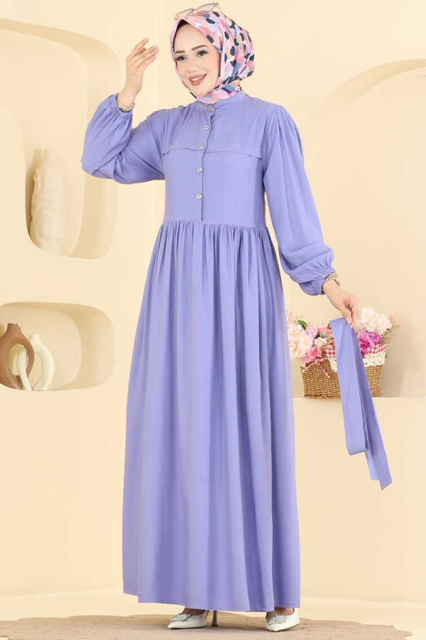 Modaselvim SEZON SONU %70 + %20 Kuşak Detaylı Belmando Elbise 7160BG354 Lila