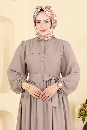 moda selvim Kuşak Detaylı Belmando Elbise 7160BG354 Vizyon - Thumbnail
