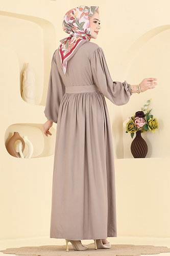 moda selvim Kuşak Detaylı Belmando Elbise 7160BG354 Vizyon - Thumbnail