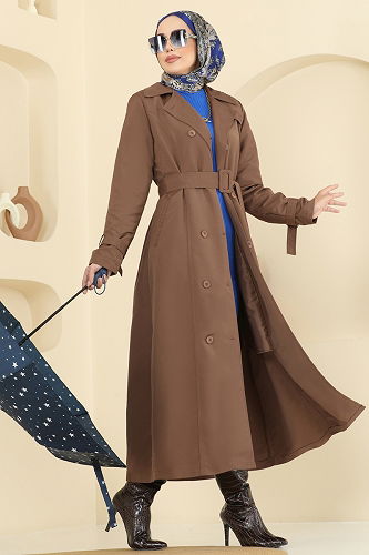 moda selvim Kuşak Detaylı Cepli Trençkot 2517MSA980 Taba - Thumbnail