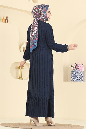 moda selvim Kuşak Detaylı Piliseli Elbise 757OZN1046 Laci - Thumbnail