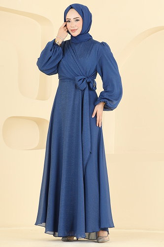 moda selvim Kuşak Detaylı Şık Abiye 6219BSK463 Açık Laci - Thumbnail