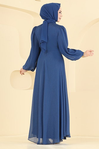 moda selvim Kuşak Detaylı Şık Abiye 6219BSK463 Açık Laci - Thumbnail