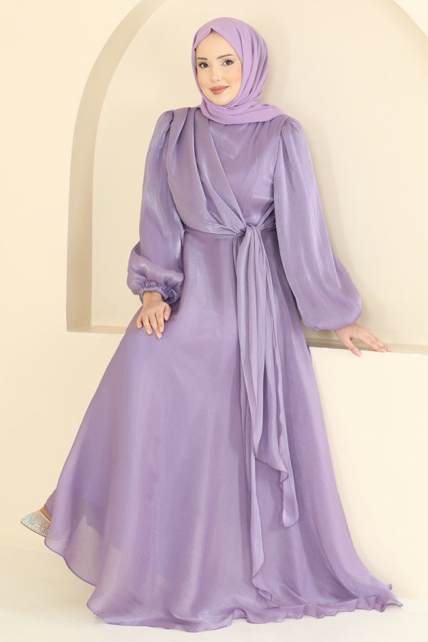 Modaselvim ABİYE Kuşak Detaylı Şık Abiye 6219BSK463 Lila