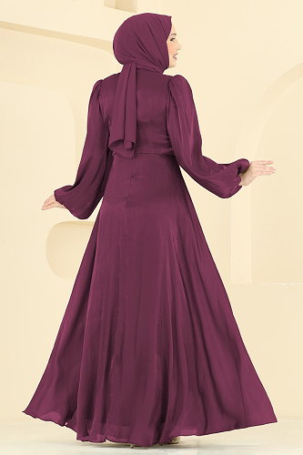 moda selvim Kuşak Detaylı Şık Abiye 6219BSK463 Mürdüm - Thumbnail