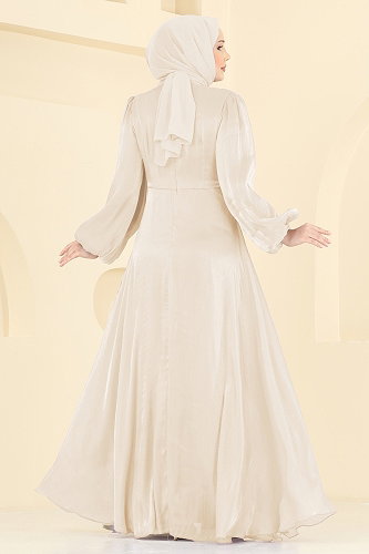 moda selvim Kuşak Detaylı Şık Abiye 6219BSK463 Taş - Thumbnail