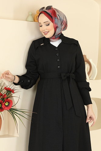 moda selvim Kuşak Detaylı Sofia Takım 2836SLK540 Siyah - Thumbnail