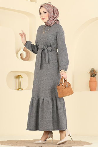 moda selvim Kuşak Detaylı Tivit Elbise 702PM271 Vizyon - Thumbnail