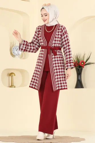 K.L.B. - Kuşak Detaylı Üçlü Takım 2893KLB1050 Bordo