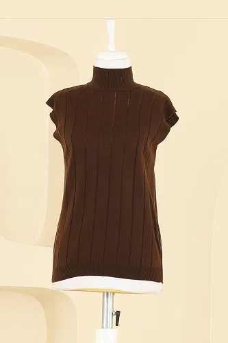 moda selvim Kuşak Detaylı Üçlü Takım 2893KLB1050 Kahve - Thumbnail