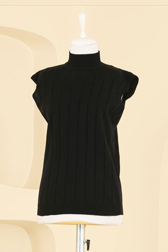 moda selvim Kuşak Detaylı Üçlü Takım 2893KLB1050 Siyah - Thumbnail