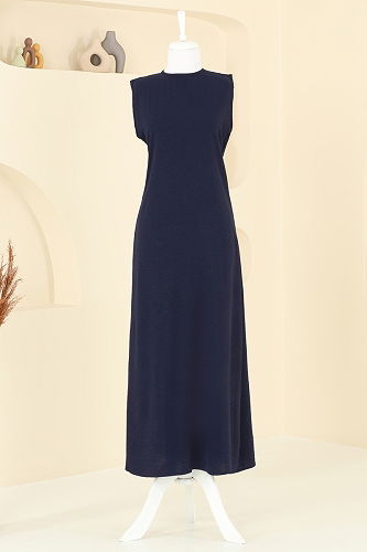 moda selvim Kuşaklı Abaya Elbise Takım 0336BG354 Koyu Laci - Thumbnail