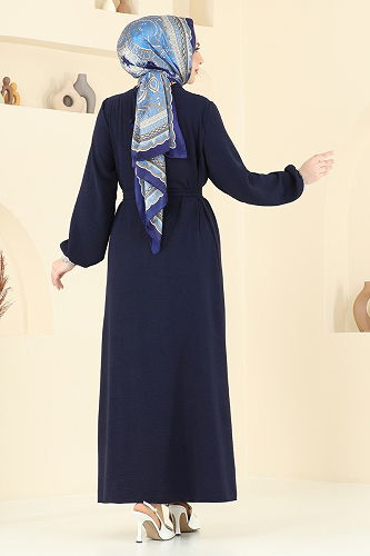 moda selvim Kuşaklı Abaya Elbise Takım 0336BG354 Koyu Laci - Thumbnail