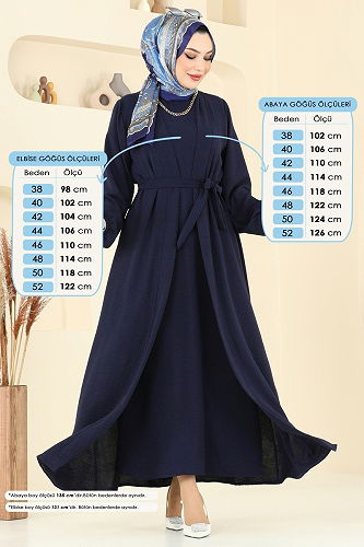 moda selvim Kuşaklı Abaya Elbise Takım 0336BG354 Koyu Laci - Thumbnail
