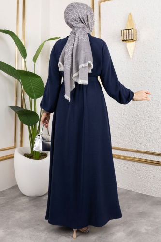 moda selvim Kuşaklı Abaya Elbise Takım 0336BG354 Laci - Thumbnail