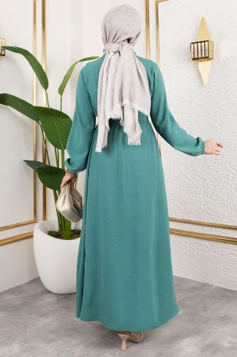 moda selvim Kuşaklı Abaya Elbise Takım 0336BG354 Mint - Thumbnail