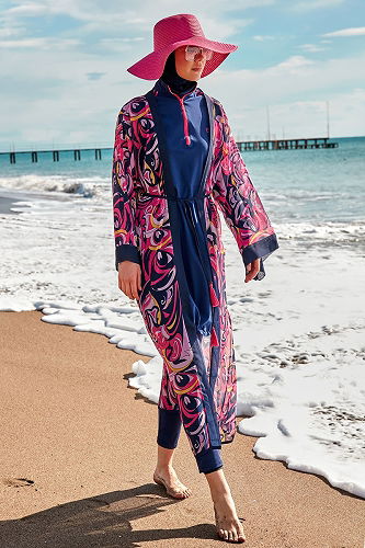 moda selvim Kuşaklı Desenli Pareo 2416MRNK1139 Fuşya - Thumbnail