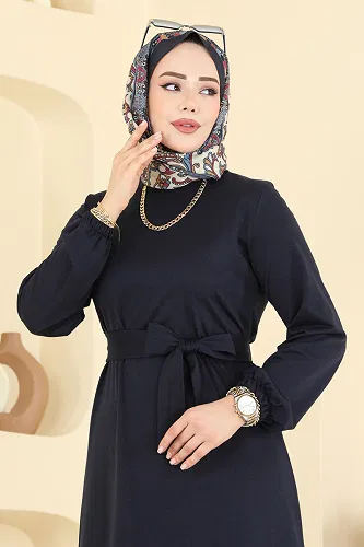 moda selvim Kuşaklı Fırfır Detaylı Elbise 718PM271 Laci - Thumbnail