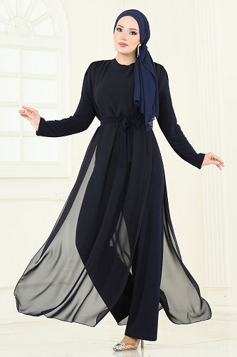 moda selvim Kuşaklı Şifon Tulum 5686EDF311 Laci - Thumbnail