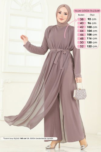 moda selvim Kuşaklı Şifon Tulum 5686EDF311 Pudra Vizyon - Thumbnail