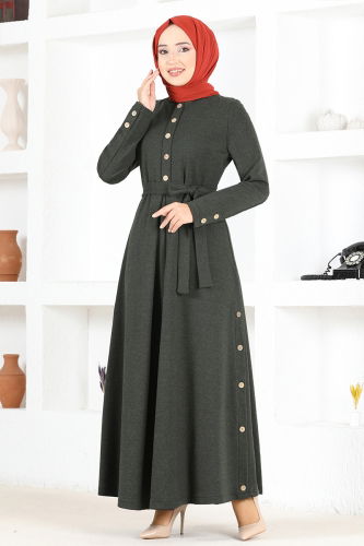 MRV M.S.L. - Kuşaklı Şık Elbise MSL4322-M Haki