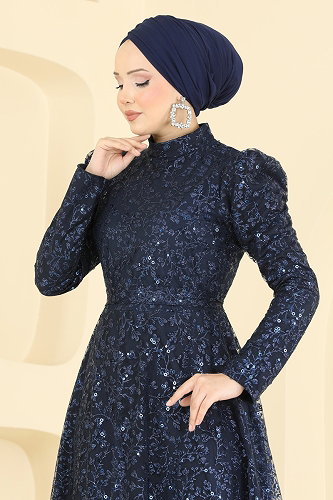 moda selvim Kuşaklı Simli Tül Abiye 5817EDFK1198 Laci - Thumbnail